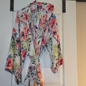 Colorful Floral Kimono with Tie Waist